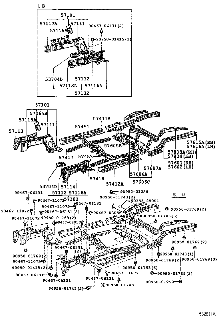 57102-16280 MEMBER SUB-ASSY, FRONT SIDE, LH product image