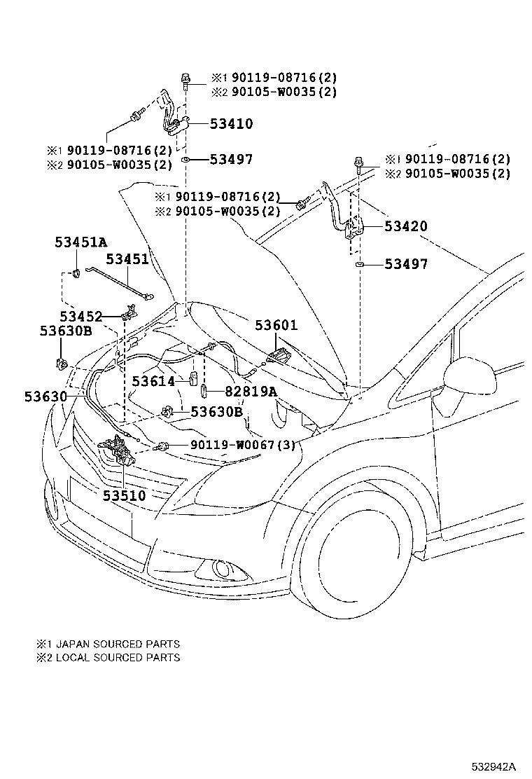 53452-02040 HOLDER, HOOD STAY product image