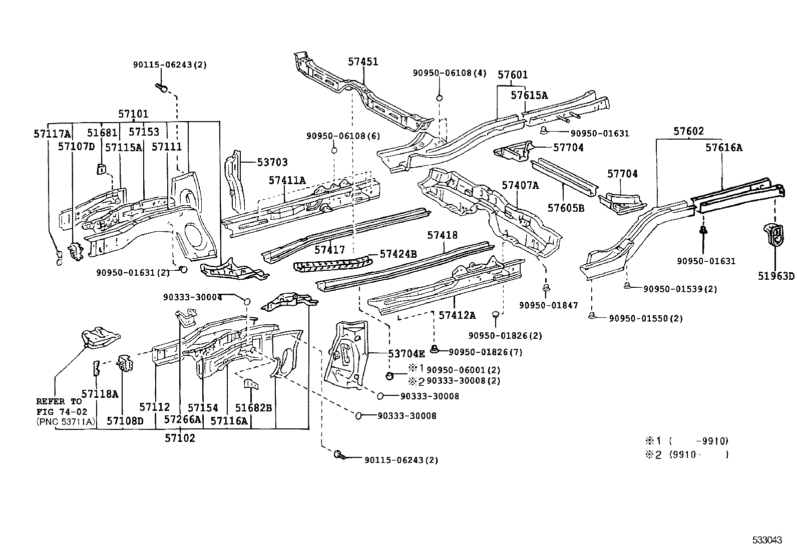 57102-12909 MEMBER SUB-ASSY, FRONT SIDE, LH product image
