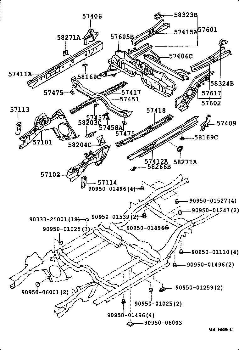 57102-01020 MEMBER SUB-ASSY, FRONT SIDE, LH product image