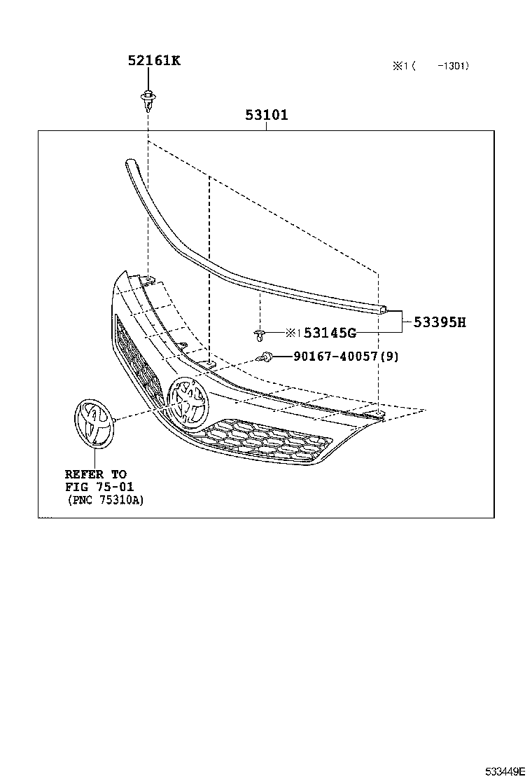 53121-04020 CLIP, RADIATOR GRILLE product image