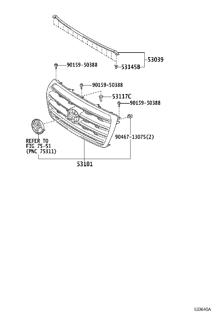 53117-60060 RETAINER, RADIATOR GRILLE, NO.1 product image
