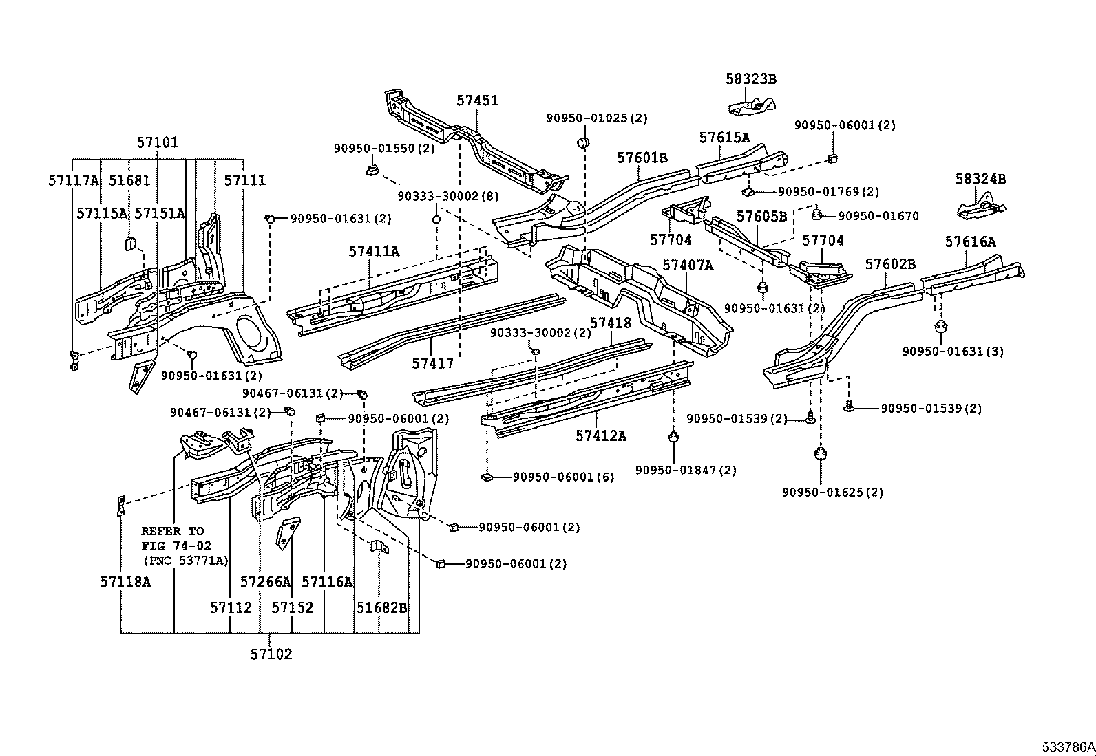 57102-12957 MEMBER SUB-ASSY, FRONT SIDE, LH product image