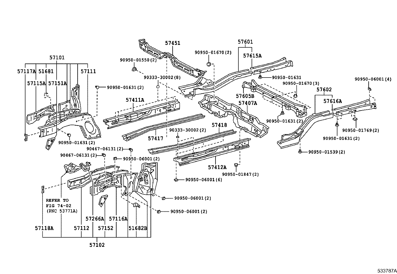 57102-12957 MEMBER SUB-ASSY, FRONT SIDE, LH product image
