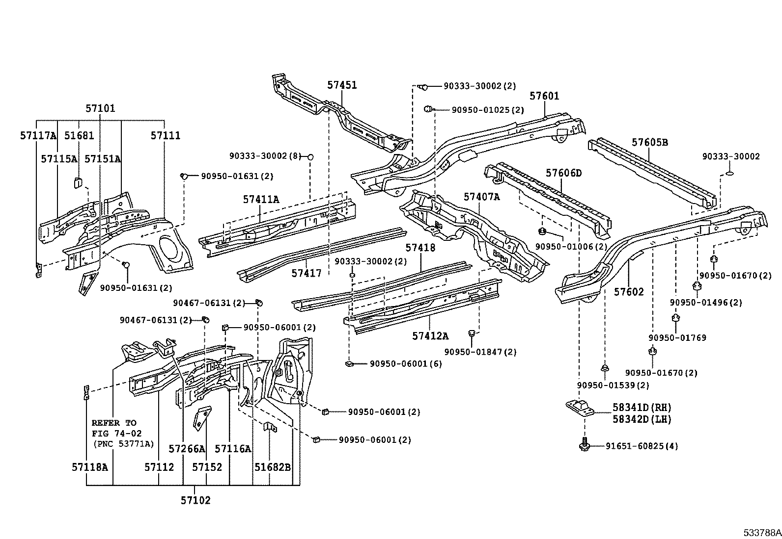 57102-12957 MEMBER SUB-ASSY, FRONT SIDE, LH product image