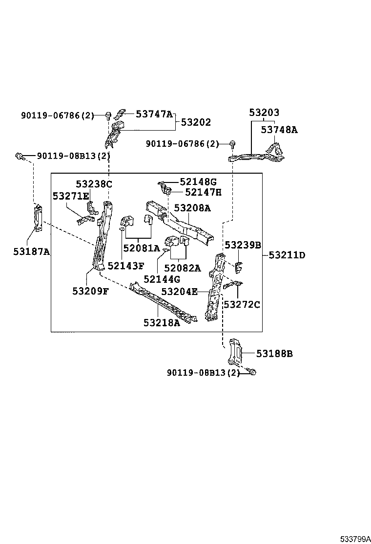 52082-47030 STAY SUB-ASSY, FRONT BUMPER, LH product image