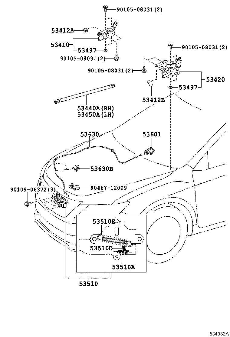 53440-06130 SUPPORT ASSY, HOOD, RH product image