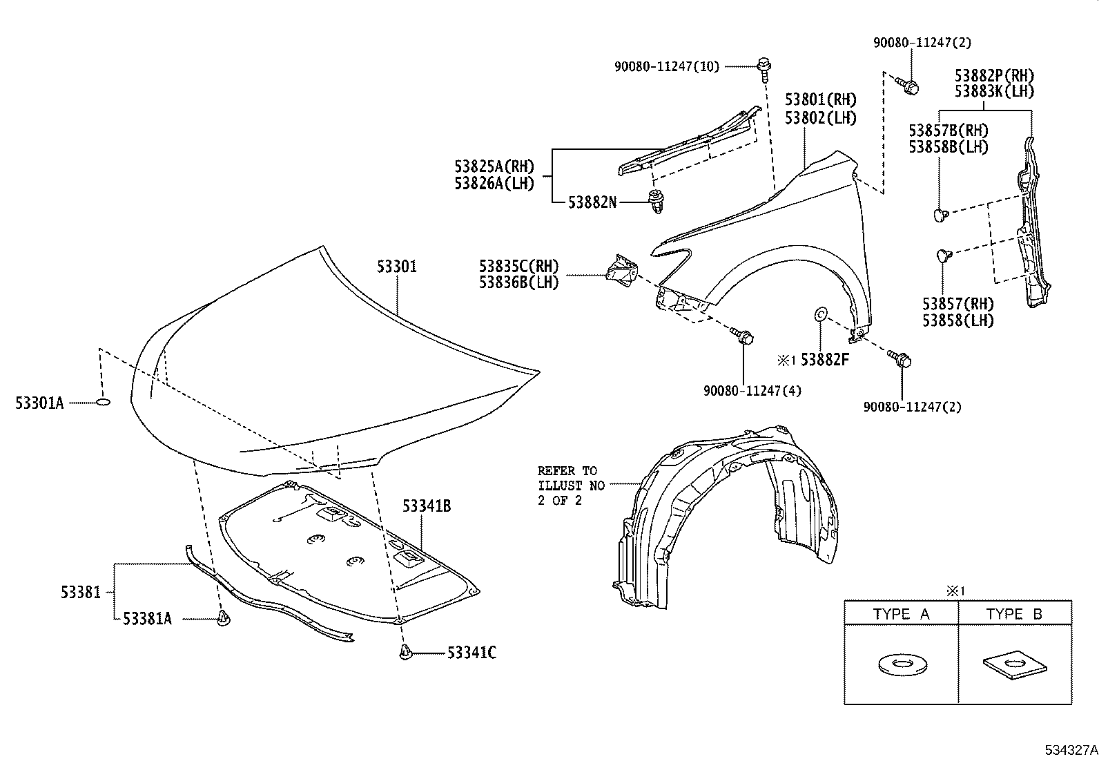 53806-06110 SHIELD SUB-ASSY, FRONT FENDER SPLASH, LH product image
