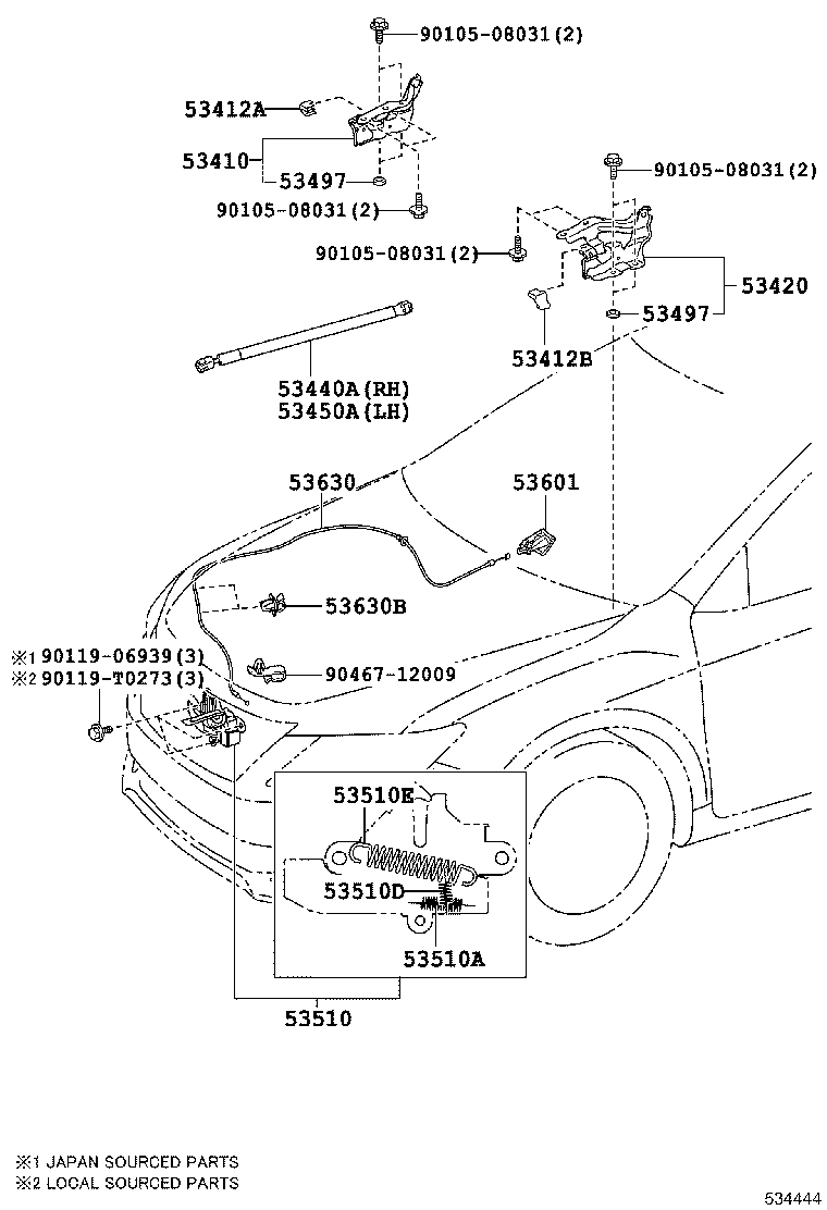53440-06130 SUPPORT ASSY, HOOD, RH product image