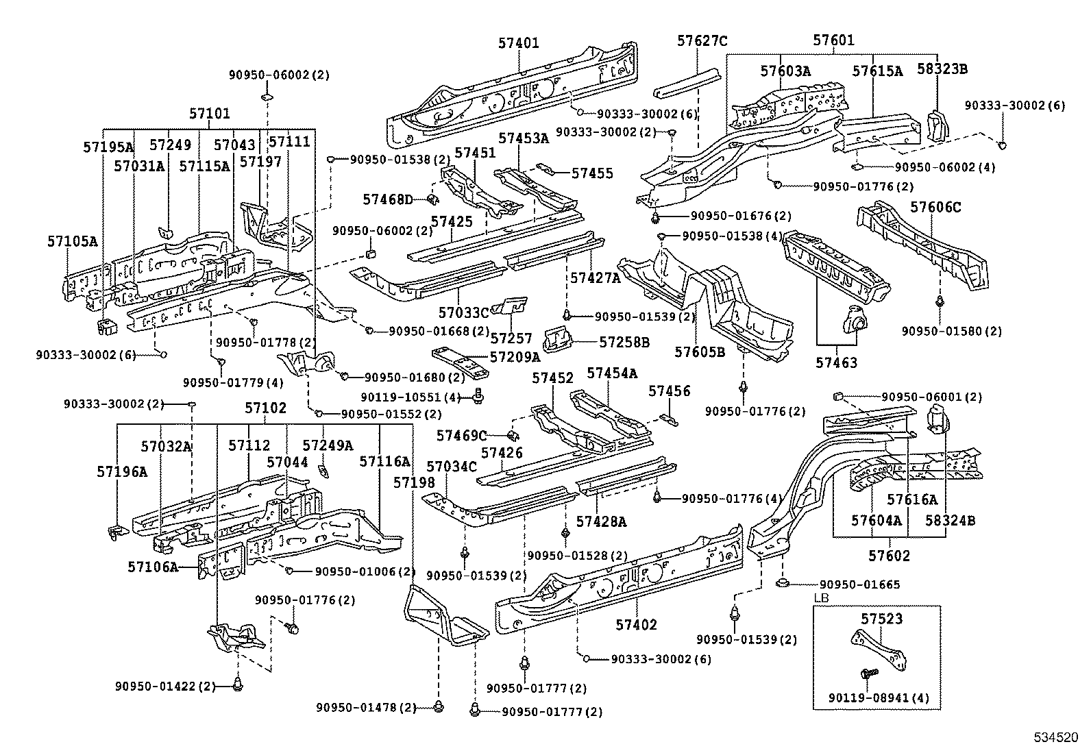 57105-14030 PLATE SUB-ASSY, FRONT SIDE MEMBER, RH product image