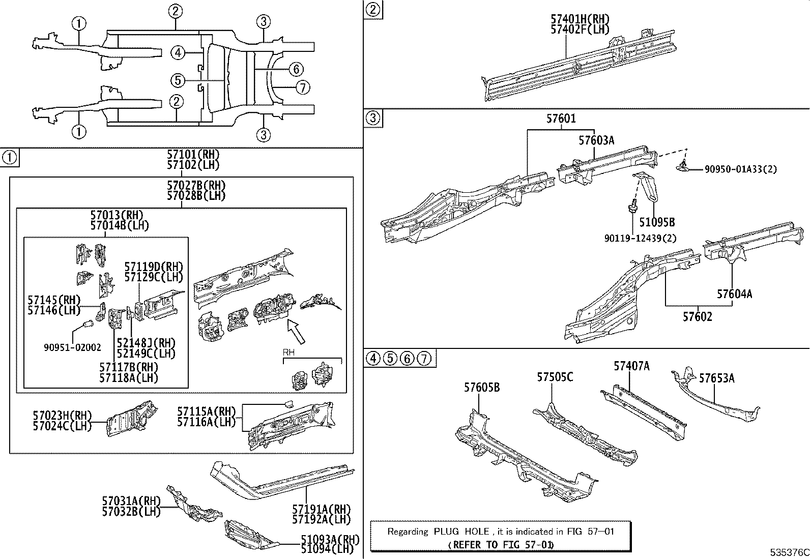 57101-33908 MEMBER SUB-ASSY, FRONT SIDE, RH product image