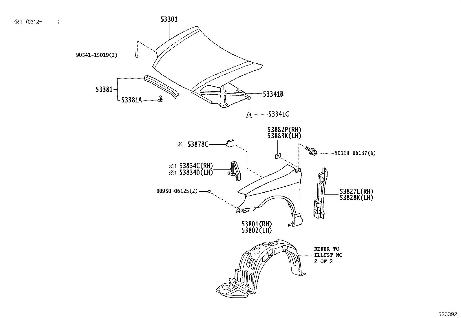 53875-13060 LINER, FRONT FENDER, RH product image