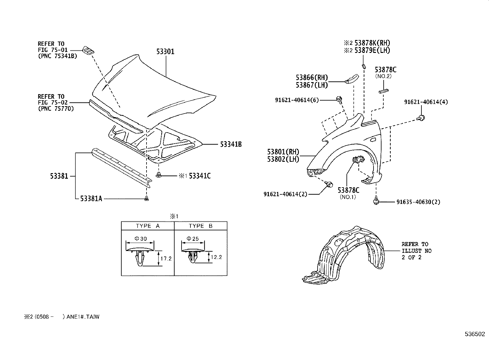 53879-0M010 RETAINER, FRONT FENDER LINER product image