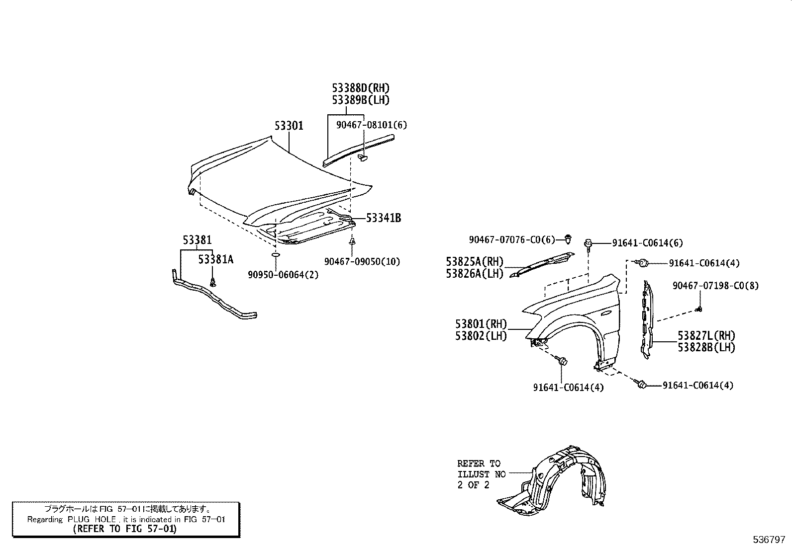 53388-30040 SEAL, HOOD TO FRONT FENDER, RH product image