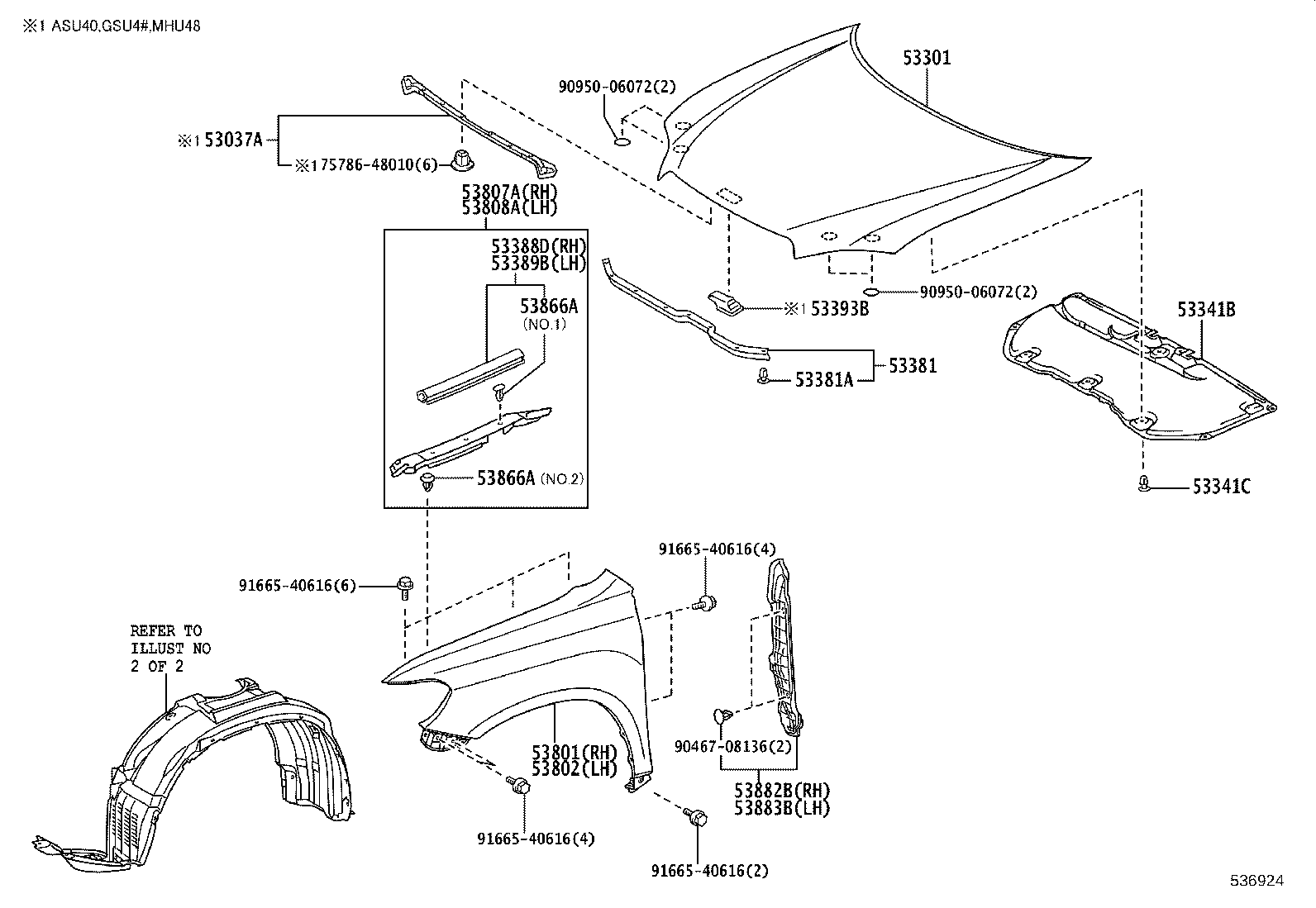 53802-48130 FENDER SUB-ASSY, FRONT LH product image