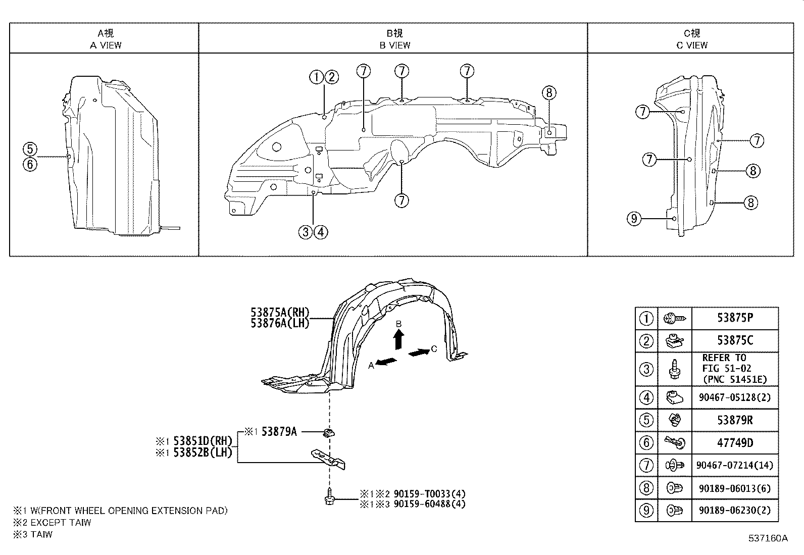 53827-0D220 PROTECTOR, FRONT FENDER SIDE PANEL, RH product image