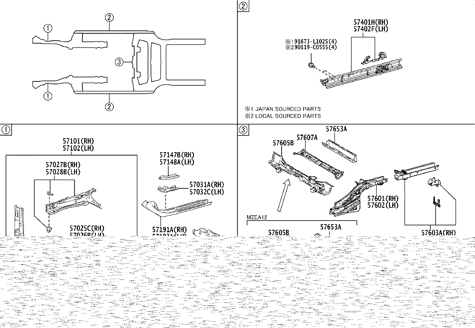 57401-02440 MEMBER SUB-ASSY, FLOOR SIDE, INNER RH product image