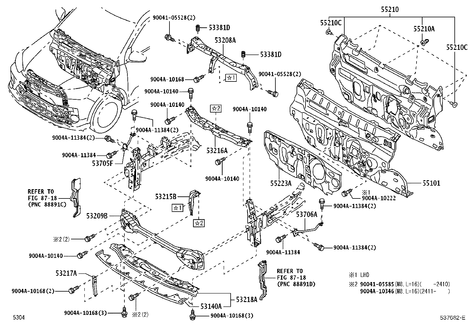 53209-BZ040 BRACE SUB-ASSY, HOOD LOCK SUPPORT product image