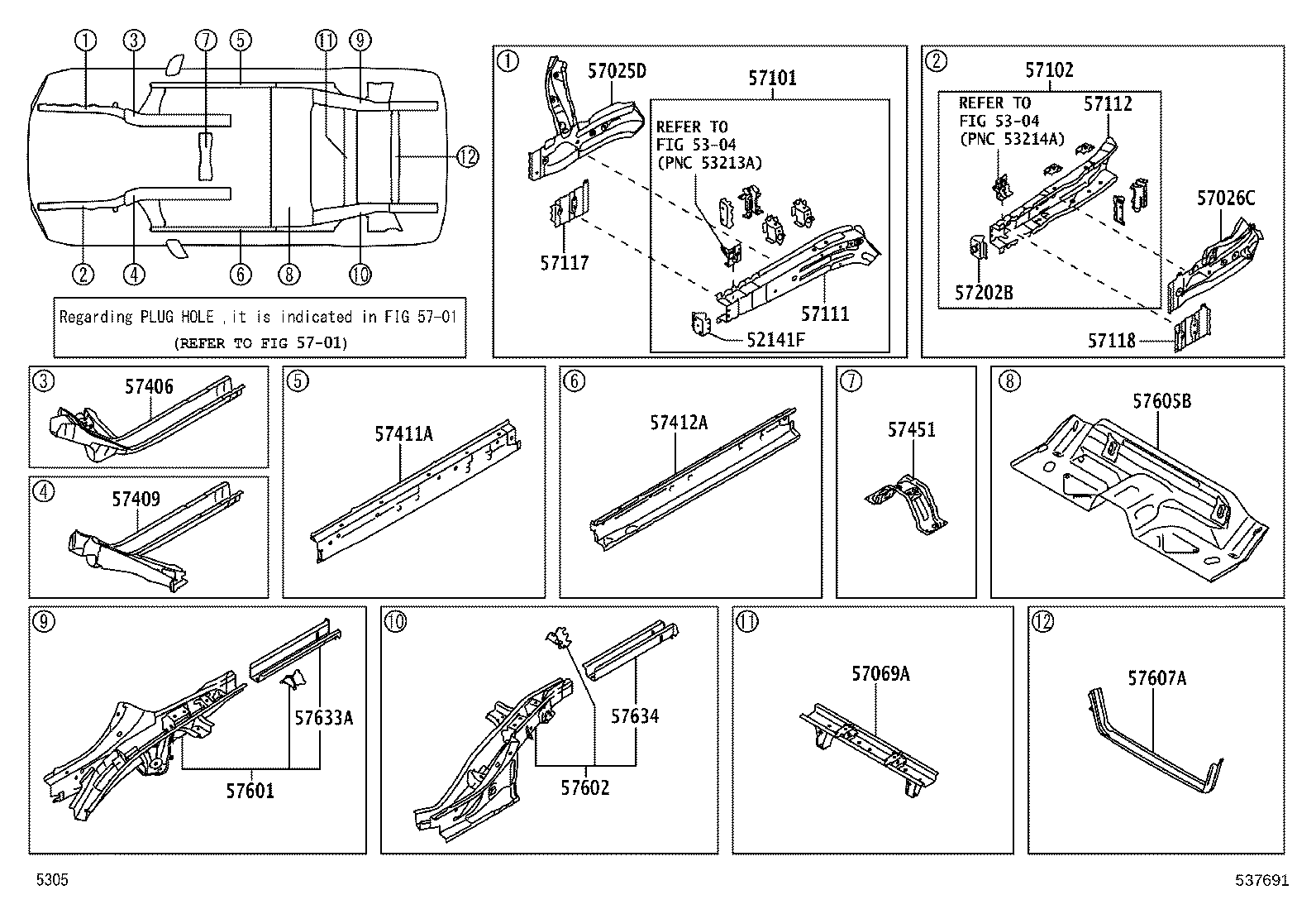 57102-BZ750 MEMBER SUB-ASSY, FRONT SIDE, LH product image