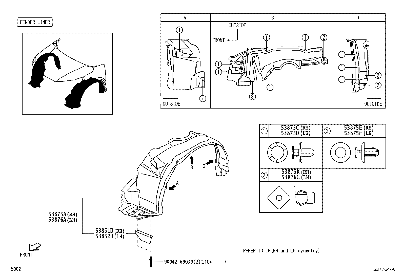 9004A-46258 CLIP(FOR HOOD INSULATOR) product image