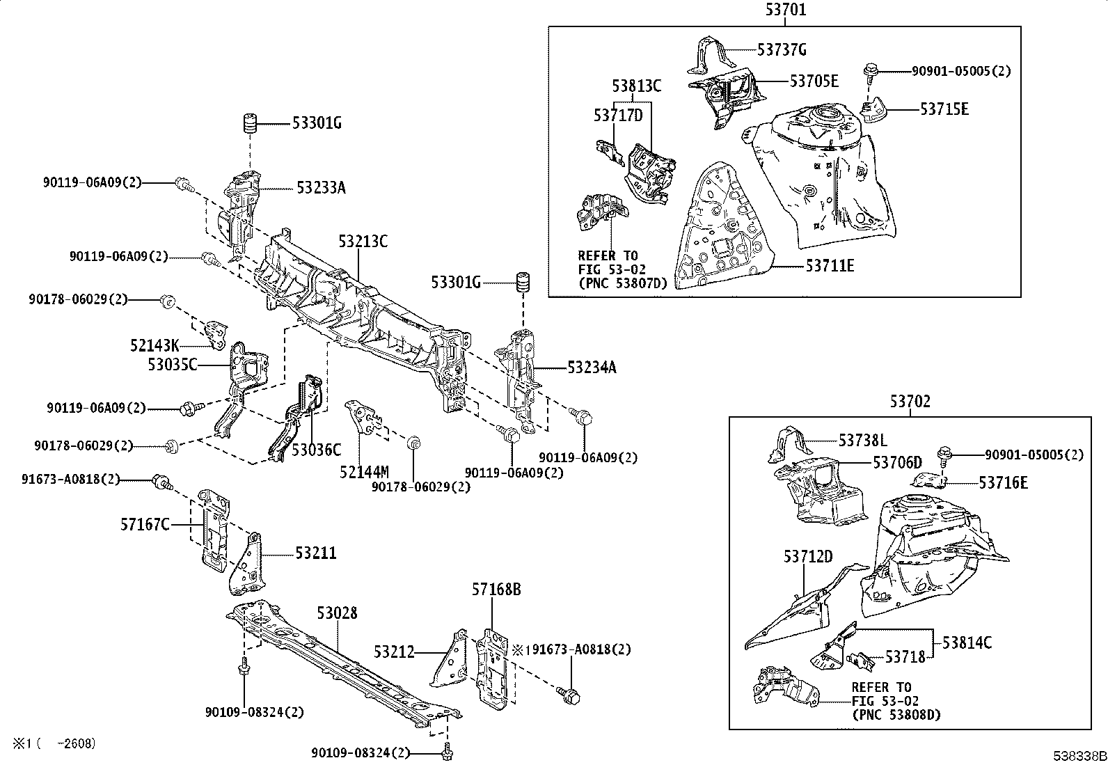 53705-52070 MEMBER SUB-ASSY, FRONT APRON TO COWL SIDE, RH product image
