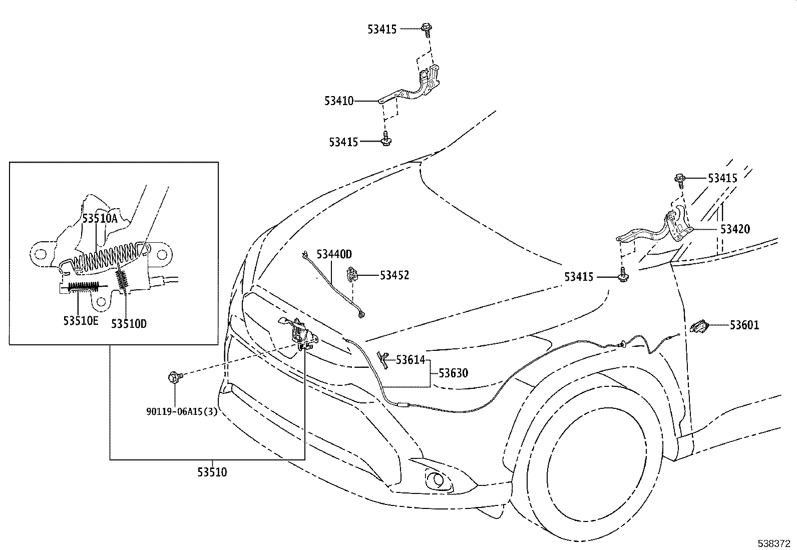 53614-16020 CLAMP, HOOD LOCK CONTROL CABLE product image