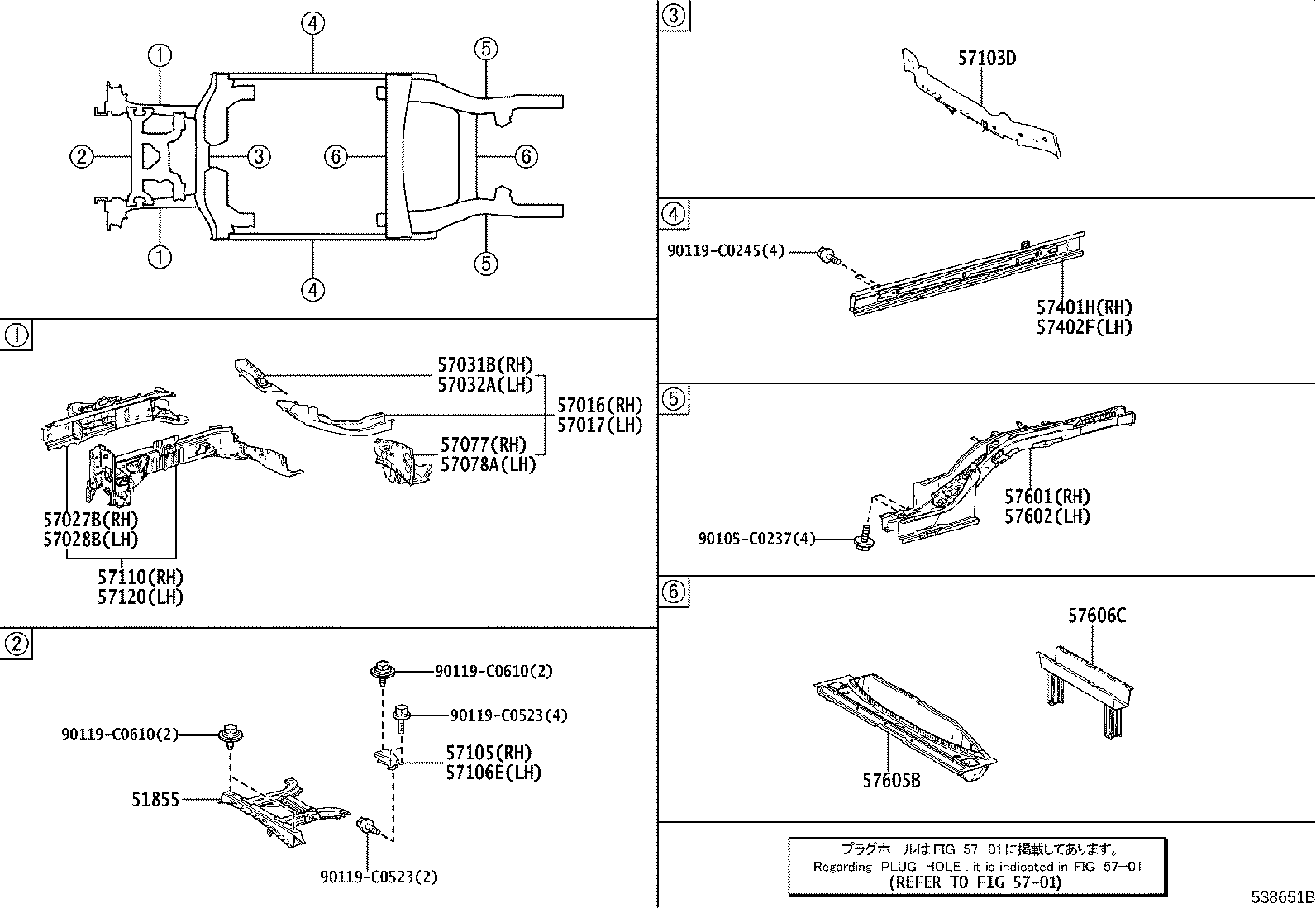 57105-03010 BRACKET SUB-ASSY, FRONT SUSPENSION MEMBER MOUNTING, FRONT RH product image