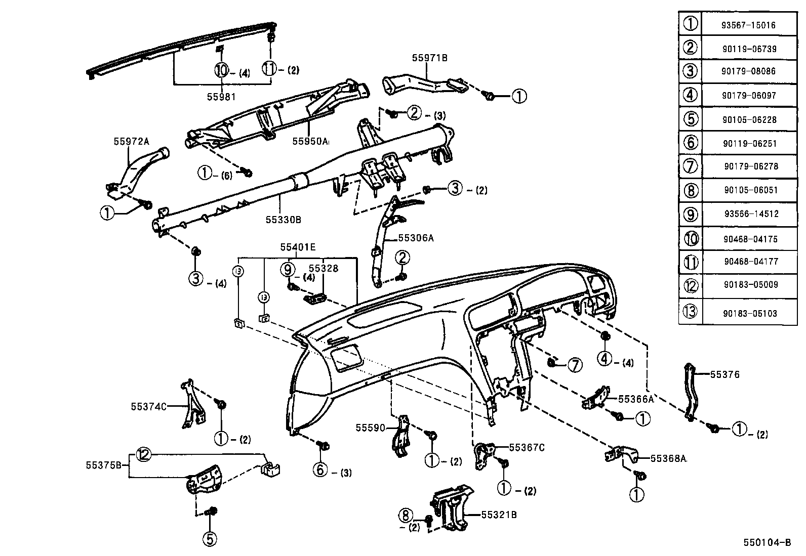 55306-22210 BRACE SUB-ASSY, INSTRUMENT PANEL, NO.1 product image
