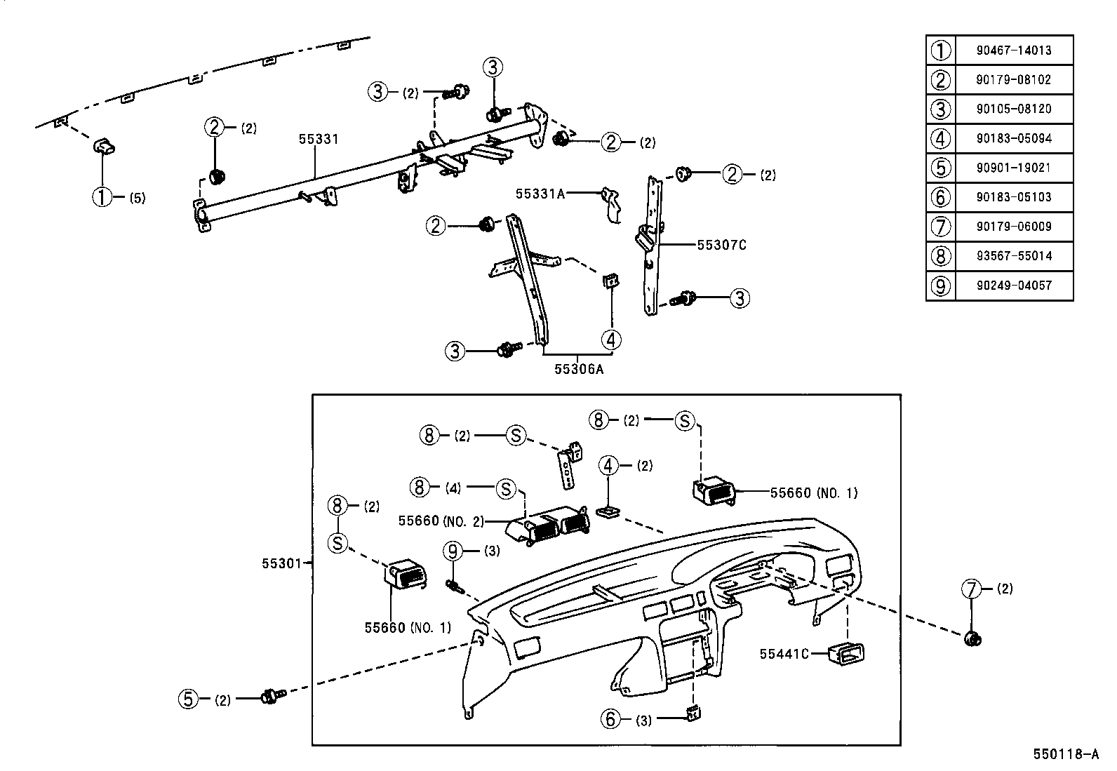 55306-0A010 BRACE SUB-ASSY, INSTRUMENT PANEL, NO.1 product image