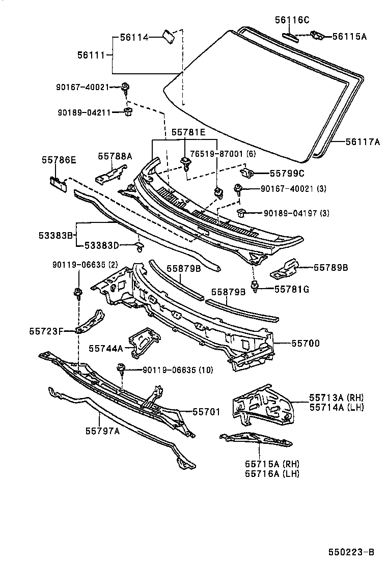 55799-13010 CLIP, COWL TOP VENTILATOR LOUVER product image