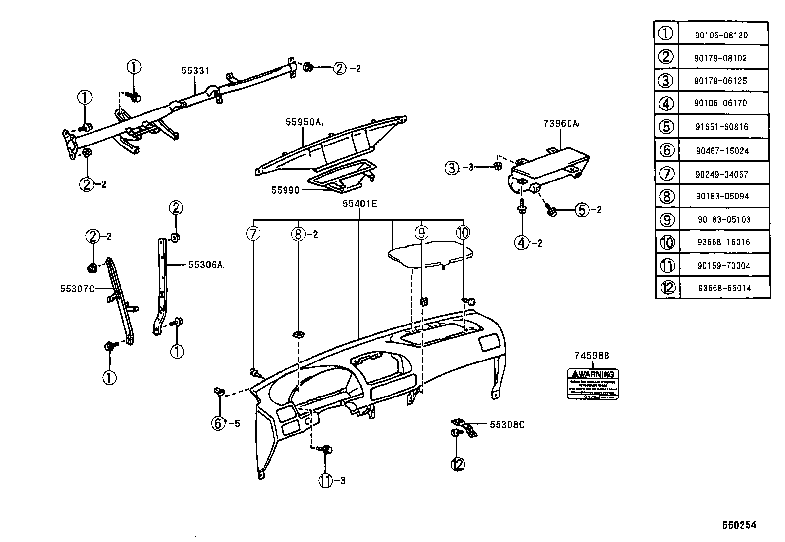 55306-12230 BRACE SUB-ASSY, INSTRUMENT PANEL, NO.1 product image