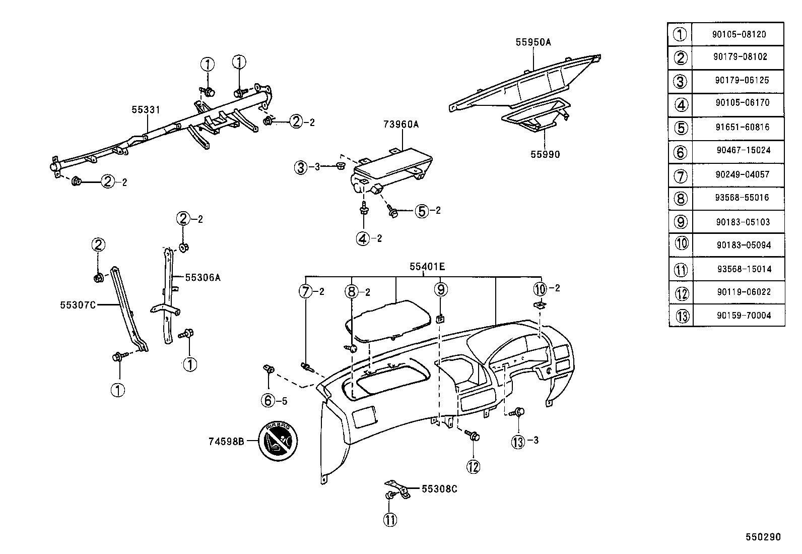 55308-02040 BRACKET SUB-ASSY, INSTRUMENT PANEL, CENTER product image