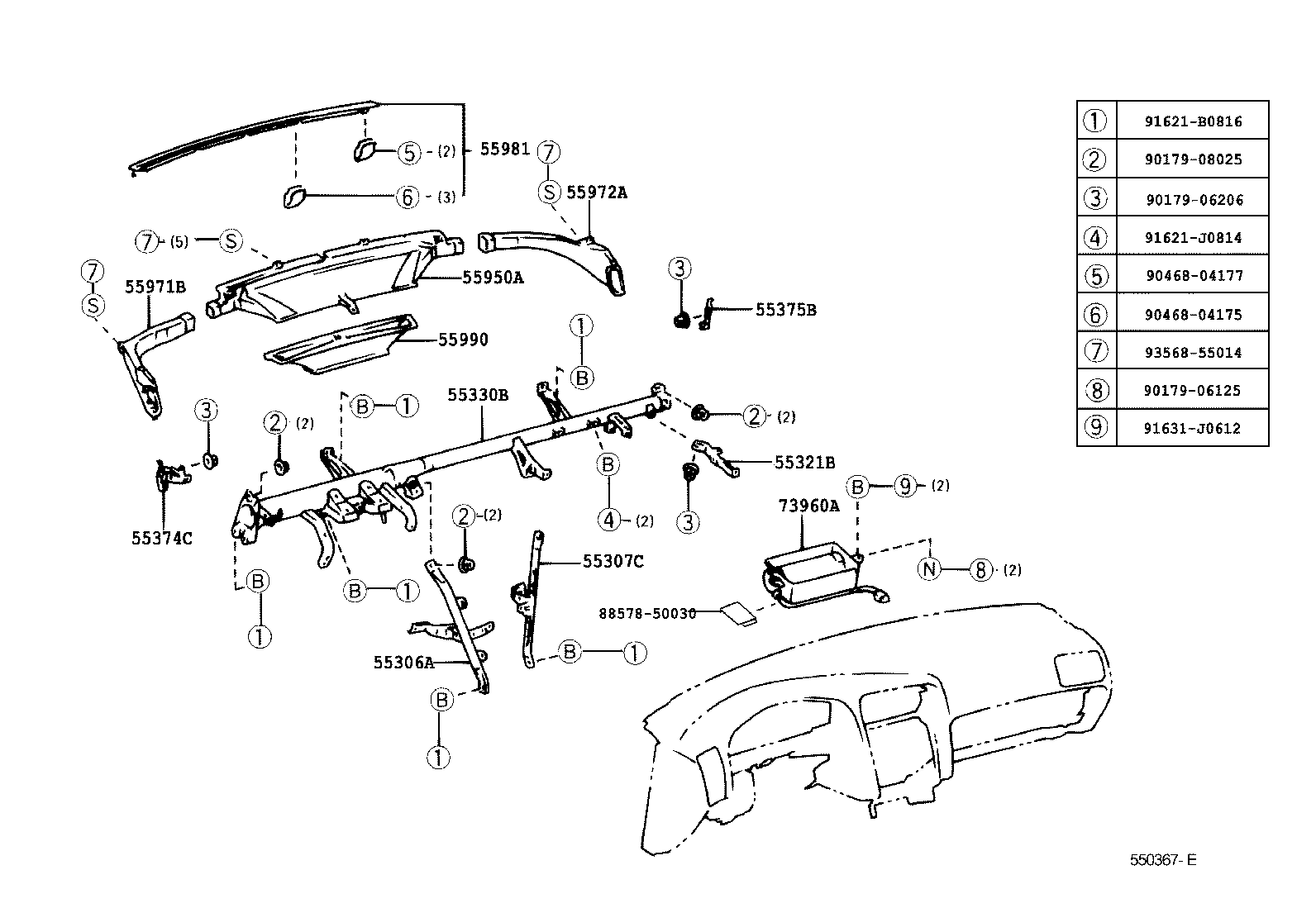 55374-30210 BRACKET, INSTRUMENT PANEL LOWER MOUNTING, NO.1 product image