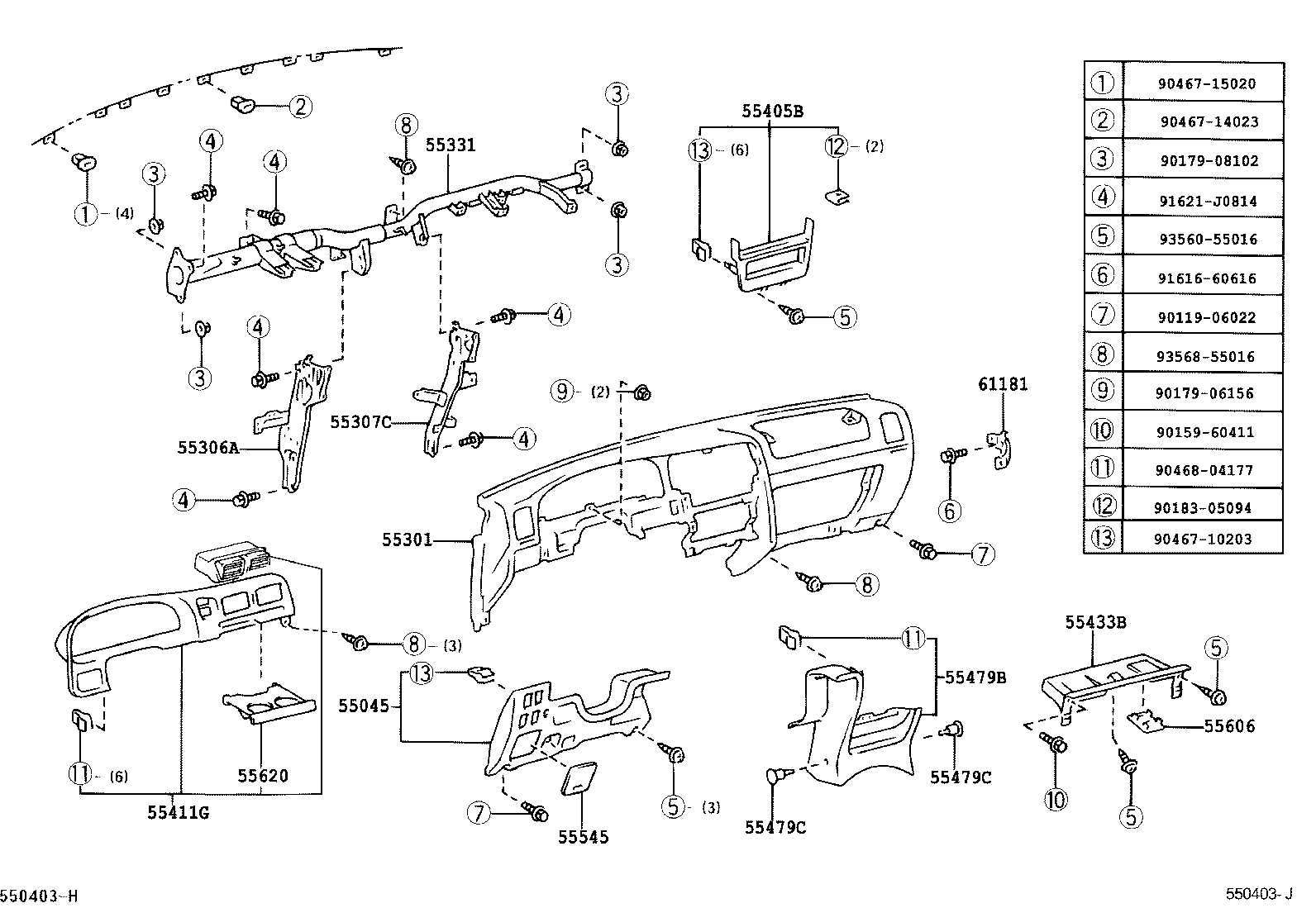 55306-04040 BRACE SUB-ASSY, INSTRUMENT PANEL, NO.1 product image