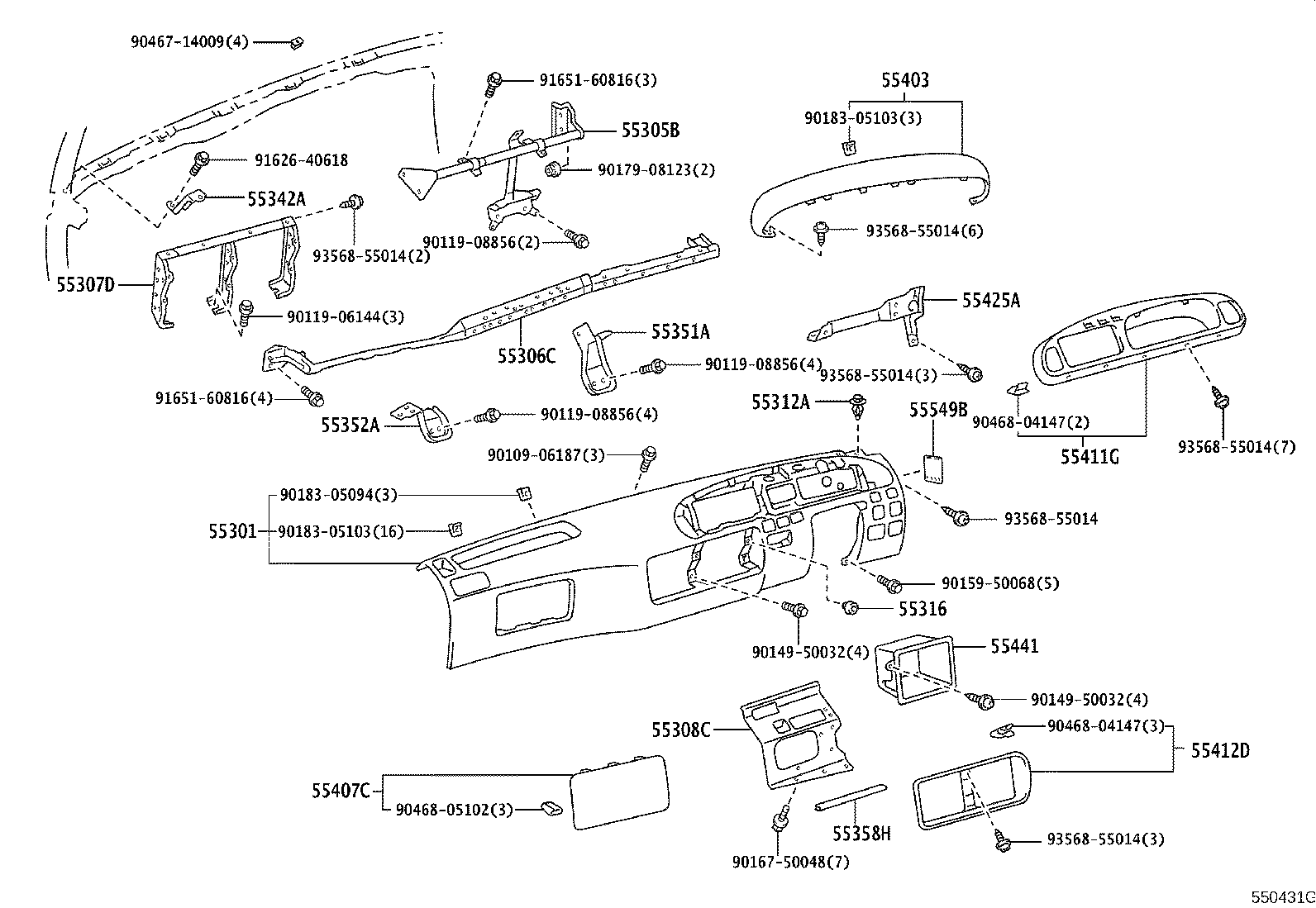 55342-36030 BRACE, INSTRUMENT PANEL TO COWL, NO.2 product image