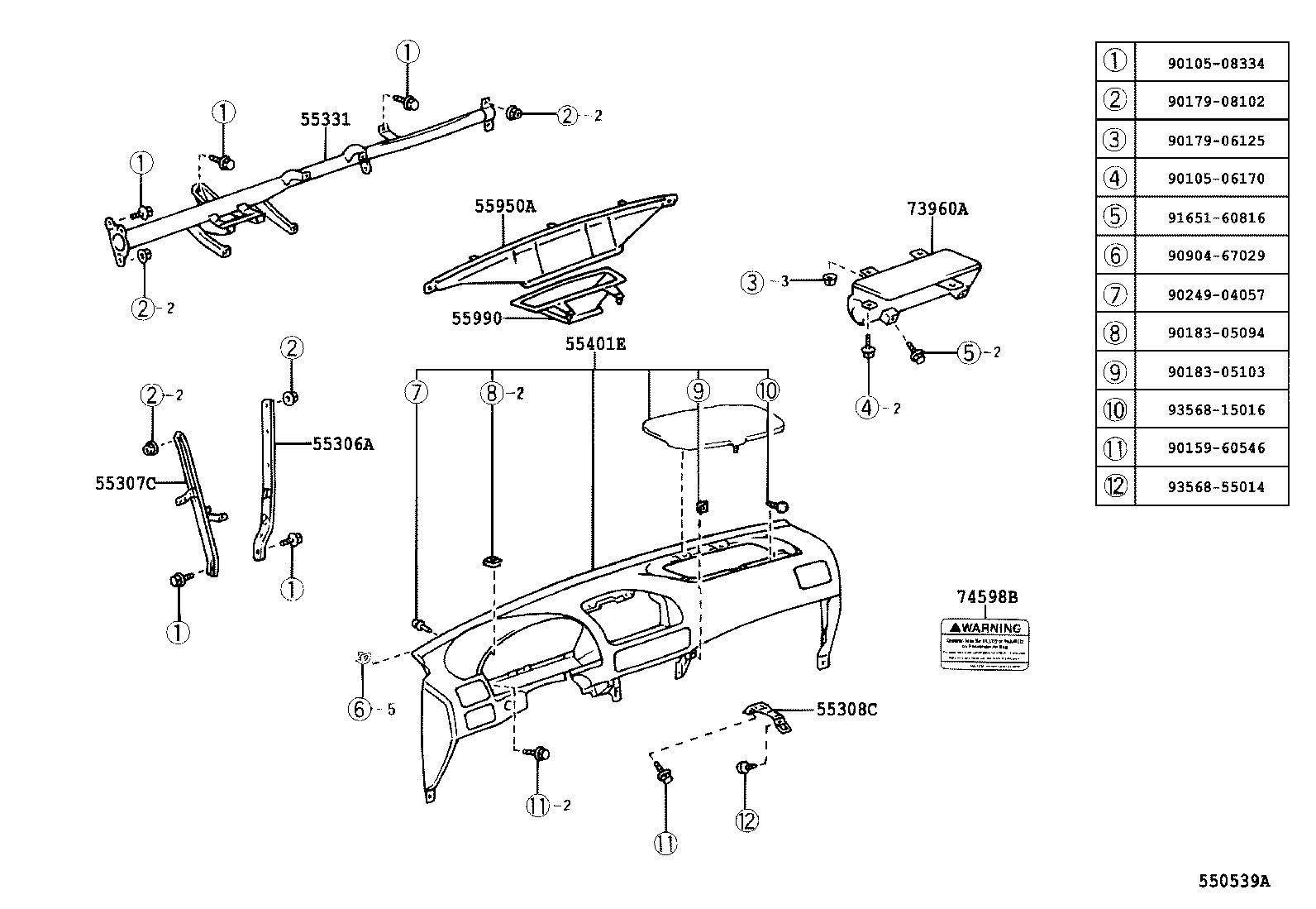 55308-02040 BRACKET SUB-ASSY, INSTRUMENT PANEL, CENTER product image