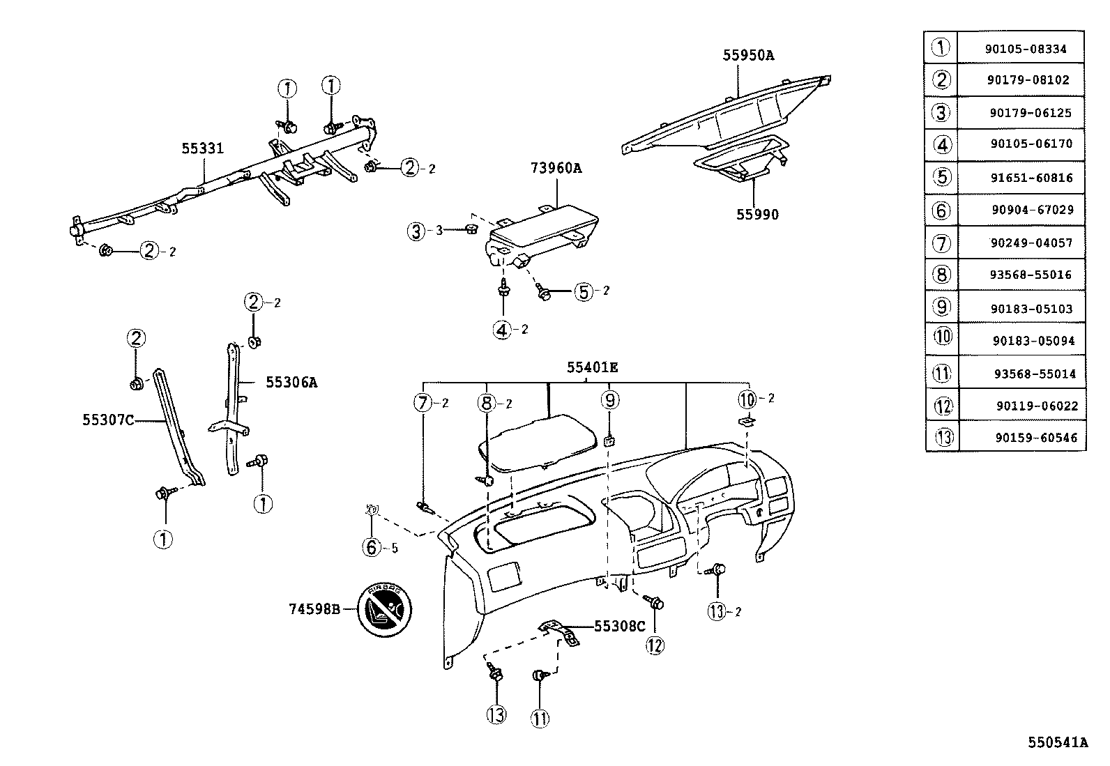55308-02040 BRACKET SUB-ASSY, INSTRUMENT PANEL, CENTER product image