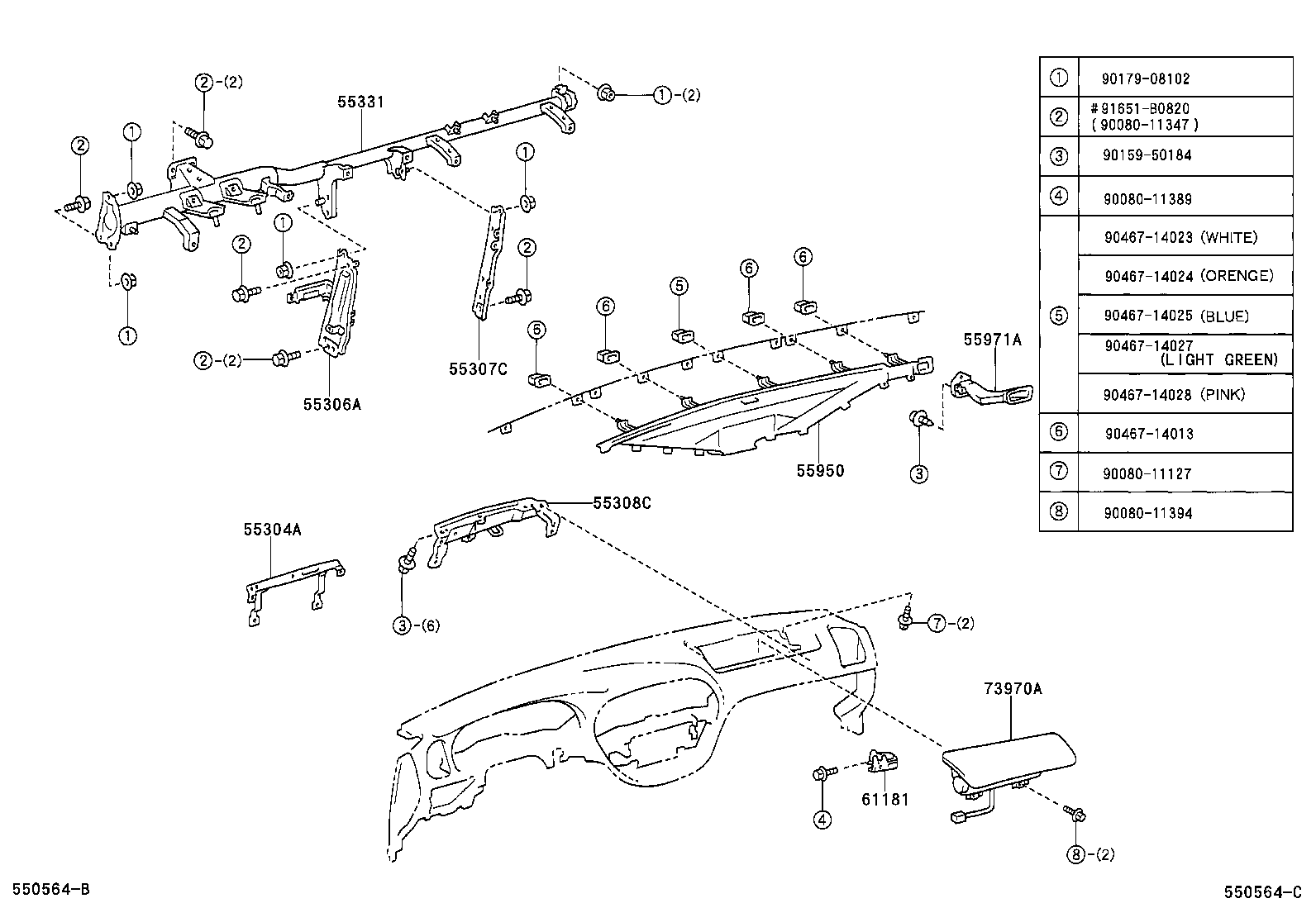 55306-0C010 BRACE SUB-ASSY, INSTRUMENT PANEL, NO.1 product image