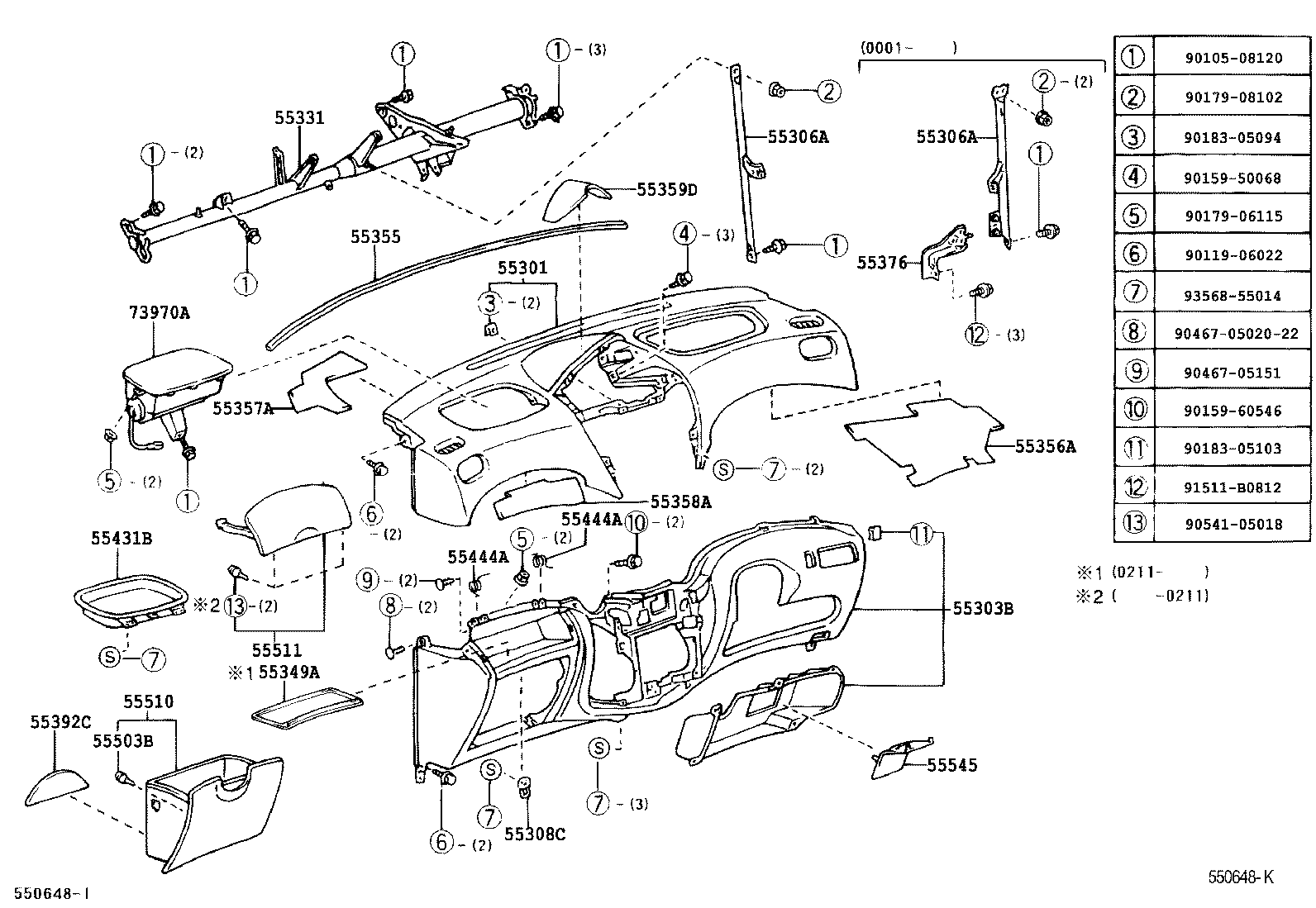 55306-52040 BRACE SUB-ASSY, INSTRUMENT PANEL, NO.1 product image