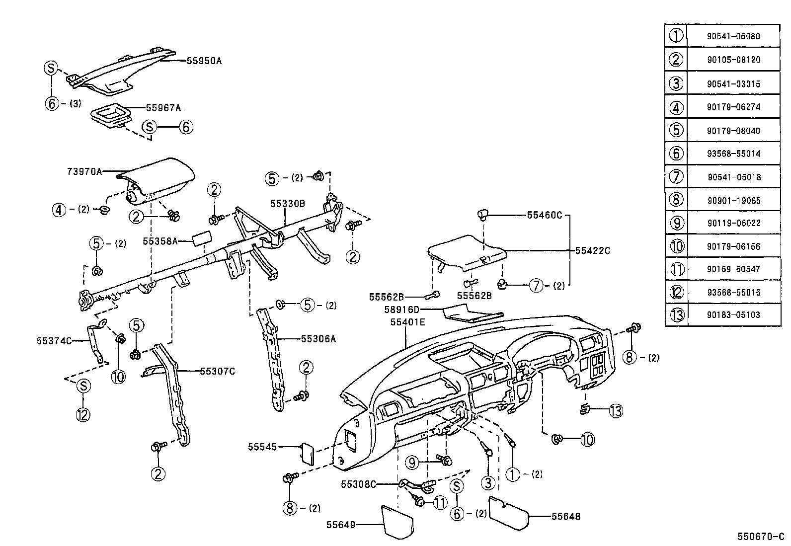 55306-17070 BRACE SUB-ASSY, INSTRUMENT PANEL, NO.1 product image