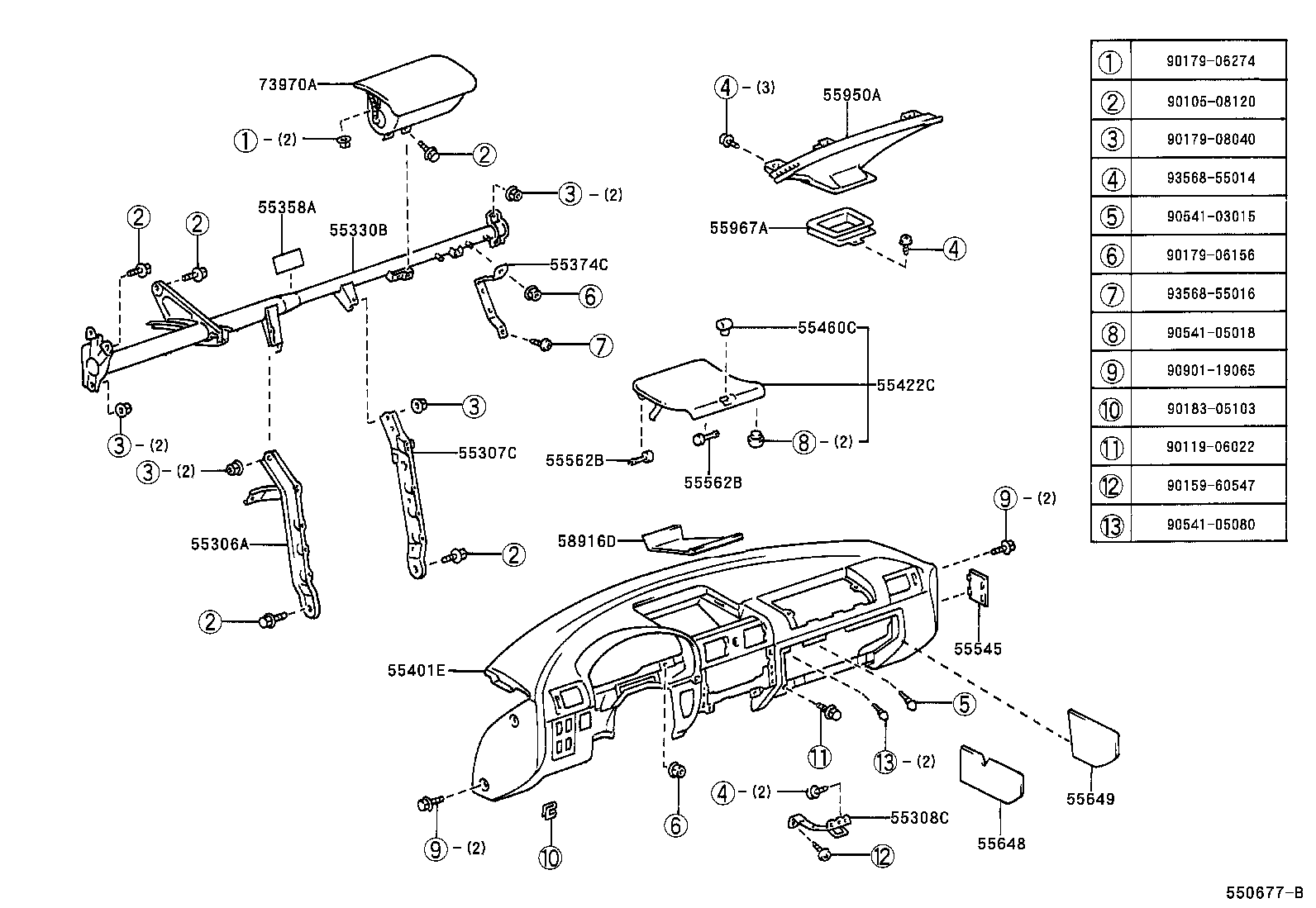 55306-17070 BRACE SUB-ASSY, INSTRUMENT PANEL, NO.1 product image
