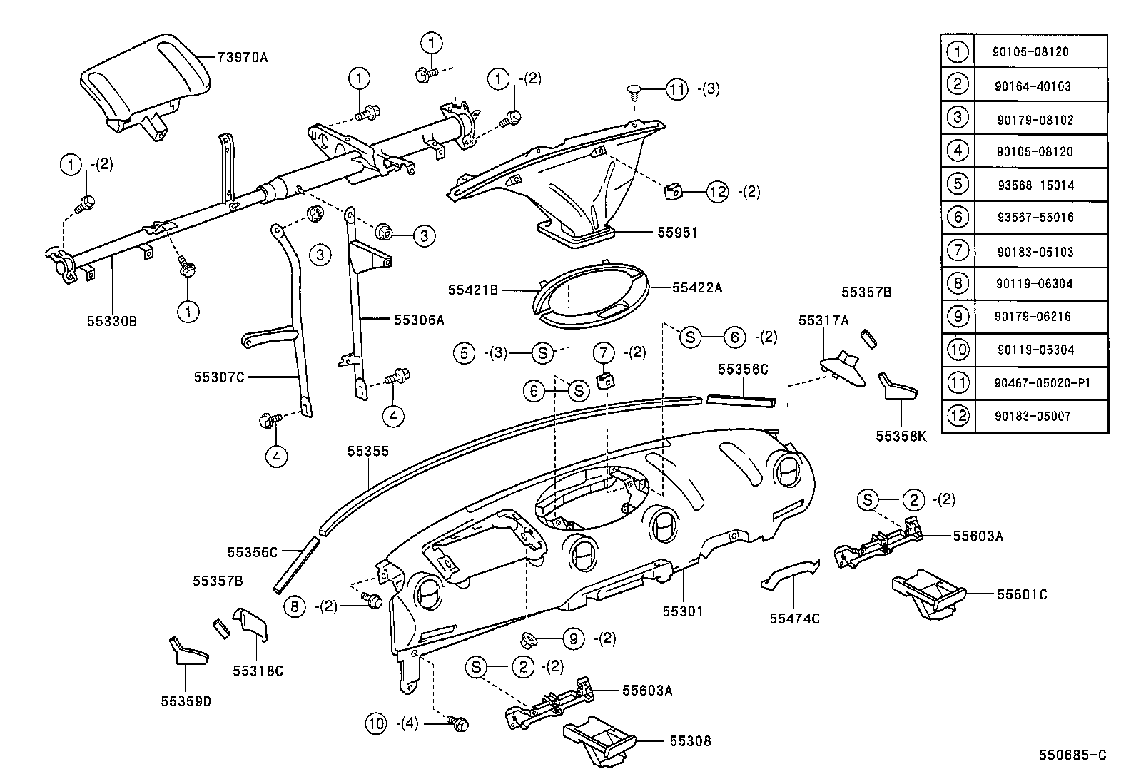 55306-52060 BRACE SUB-ASSY, INSTRUMENT PANEL, NO.1 product image