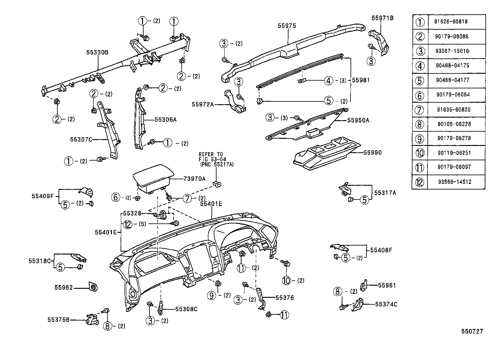 55054-33050 STOPPER SUB-ASSY, GLOVE COMPARTMENT DOOR product image