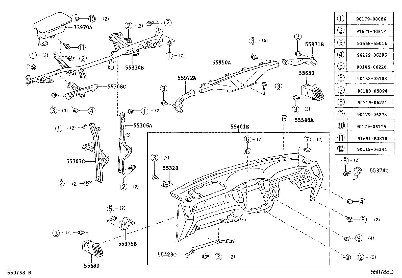 55306-48030 BRACE SUB-ASSY, INSTRUMENT PANEL, NO.1 product image