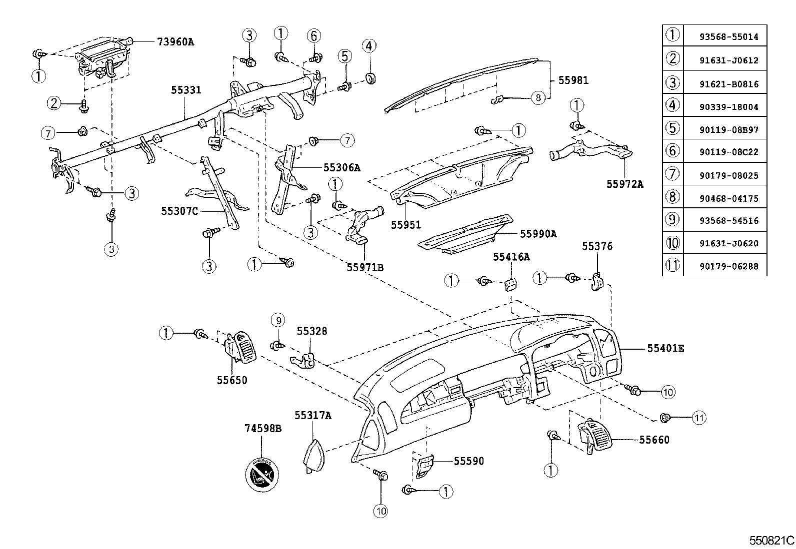 55306-24070 BRACE SUB-ASSY, INSTRUMENT PANEL, NO.1 product image