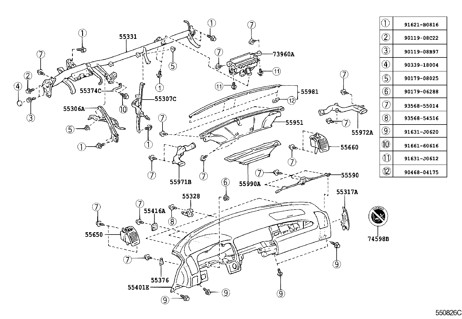 55306-24070 BRACE SUB-ASSY, INSTRUMENT PANEL, NO.1 product image