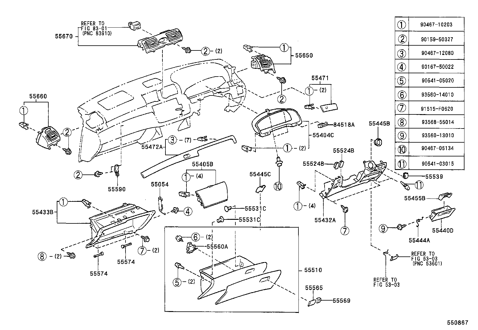 55306-51040 BRACE SUB-ASSY, INSTRUMENT PANEL, NO.1 product image