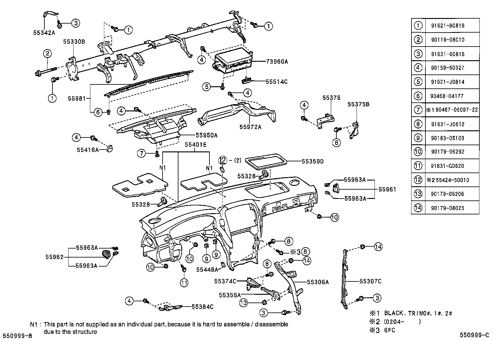 55405-50080 PANEL SUB-ASSY, INSTRUMENT CLUSTER FINISH, CENTER product image