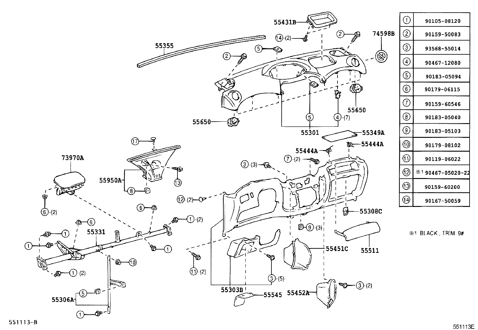 55306-52011 BRACE SUB-ASSY, INSTRUMENT PANEL, NO.1 product image
