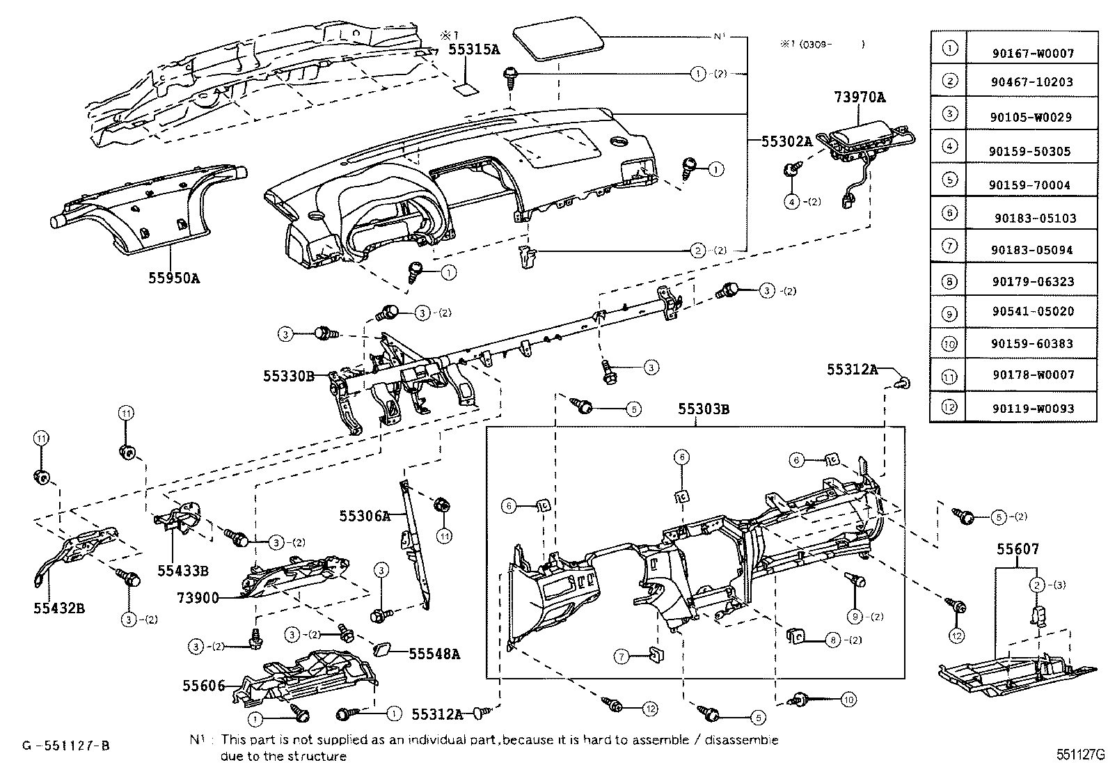 55306-05080 BRACE SUB-ASSY, INSTRUMENT PANEL, NO.1 product image